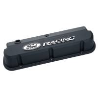 Ford Racing Slant-Edge Tall Valve Cover - Baffled - Breather Hole - Raised Ford Racing Logo - Black Crinkle - Small Block Ford (Pair)