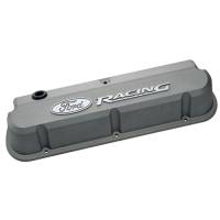 Ford Racing Slant-Edge Tall Valve Cover - Baffled - Breather Hole - Raised Ford Racing Logo - Gray Crinkle - Small Block Ford (Pair)