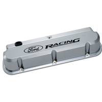 Ford Racing Slant-Edge Tall Valve Cover - Baffled - Breather Hole - Recessed Ford Racing Logo - Chrome - Small Block Ford (Pair)