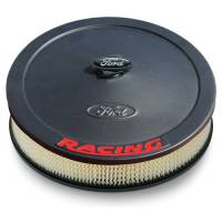 Ford Racing Air Cleaner Assembly - 13 in Round - 2-5/8 in Element - 5-1/8 in Carb Flange - Drop Base - Red Ford Racing Logo - Black Crinkle