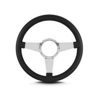 Lecarra Mark 4 Steering Wheel - 14 in Diameter - 1-1/2 in Dish - 3-Spoke - Black Leather Grip - Polished