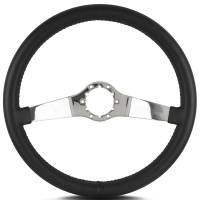 Lecarra Two Smooth Steering Wheel - 14 in Diameter - 1-1/2 in Dish - 2-Spoke - Black Leather Grip - Stainless - Polished