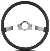 Lecarra Two Smooth Steering Wheel - 15 in Diameter - 1-1/2 in Dish - 2-Spoke - Black Leather Grip - Stainless - Polished