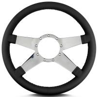 Lecarra Steering Wheels - Lecarra Mark 9 Steering Wheel - 14 in Diameter - 1-1/2 in Dish - 4-Spoke - Black Leather Grip - Polished