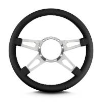 Lecarra Steering Wheels - Lecarra Mark 9 Supreme Steering Wheel - 14 in Diameter - 1-1/2 in Dish - 4-Spoke - Black Leather Grip - Polished
