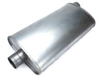 Magnaflow Rumble Muffler - 2-1/2 in Offset Inlet - 2-1/2 in Center Outlet - 20 in Oval Body - 26-1/2 in Overall Length - Aluminized