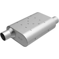 Magnaflow Rumble Muffler - 2-1/4 in Offset Inlet - 2-1/4 in Offset Outlet - 13 x 4-1/4 x 9-1/2 in Oval Body - 18-1/2 in Long - Stainless