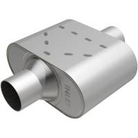 Magnaflow Rumble Muffler - 2-1/2 in Center Inlet - 2-1/2 in Center Outlet - 13 x 4-1/4 x 9-1/2 in Oval Body - 18-1/2 in Long - Stainless