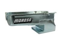 Moroso Fabricated OIl Pan - Rear Sump - 6 Quart - 9 in Deep - 4-Bolt Caps - Zinc Oxide - Passenger Side Dipstick - Small Block Chevy