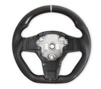 Rekudo 14 in Diameter Steering Wheel - D-Shaped - 3-Spoke - Carbon Fiber/Leather Grip - Black - Tesla 3/Y 2017-21