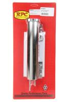Racing Power Overflow Tank - 10 in tall - 2 in Diameter - 1/4 in Hose Barb Inlet - 1/4 in Hose Barb Outlet - Stainless - Polished