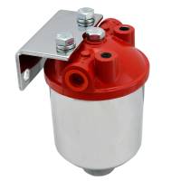 Specialty Products Canister Fuel Filter - 10 Micron - 3/8 in NPT Female Inlet - 3/8 in NPT Female Outlet - Bracket - Red/Chrome