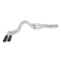 Stainless Works Legend Cat-Back Exhaust System - 2-1/2 in Diameter - Dual Passenger Side Exit - Dual 4 in Black Tips - Ford Fullsize Truck 2020-21
