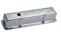 Moroso Stamped Steel Valve Covers - Chrome Plated - SB Chevy - Tall Design
