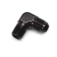 NPT to AN Fittings and Adapters - 90° Male NPT to Male AN Flare Adapters - Russell Performance Products - Russell ProClassic -06 AN to 3/8" NPT 90° Adapter - Black